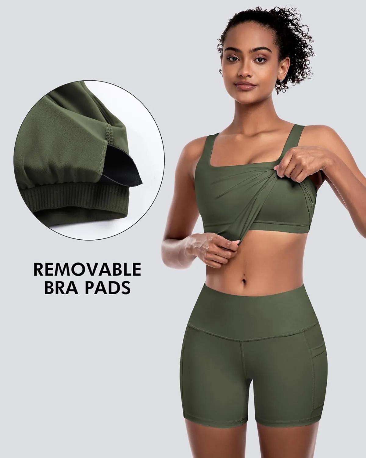Womens Sports Bras 5 Packs - Square Neck Longline Workout Crop Tank Tops Padded Yoga Camisole with Built in Pads