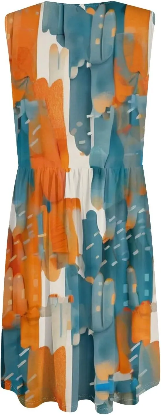 Womens Summer Dresses 2025 Sleeveless Trendy Boho Tank Dress Midi Floral Beach Vacation Sundresses with Pockets
