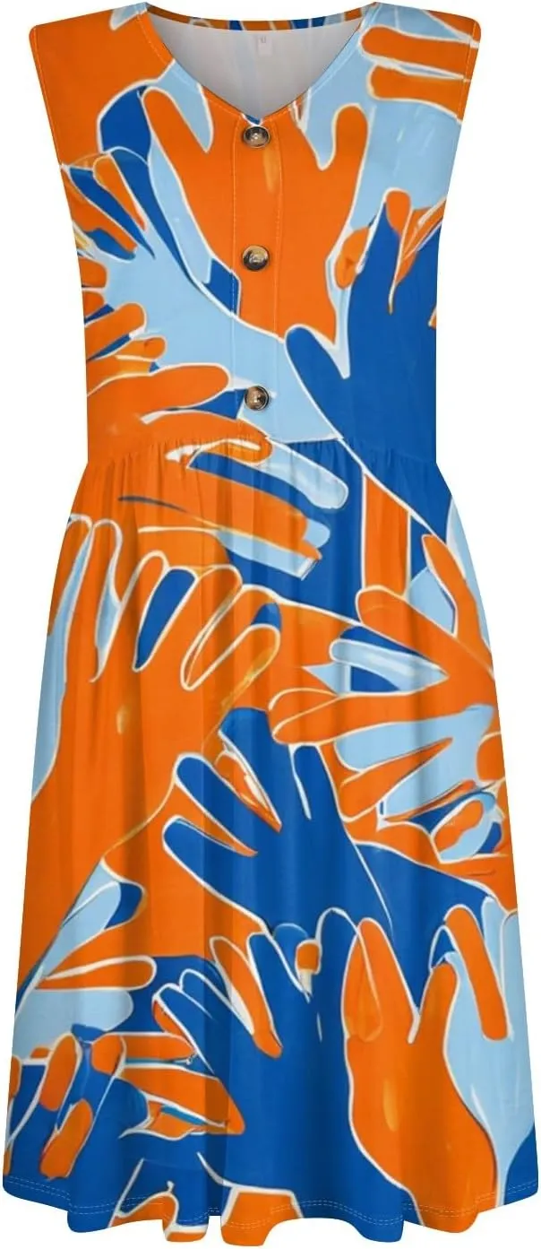 Womens Summer Dresses 2025 Sleeveless Trendy Boho Tank Dress Midi Floral Beach Vacation Sundresses with Pockets