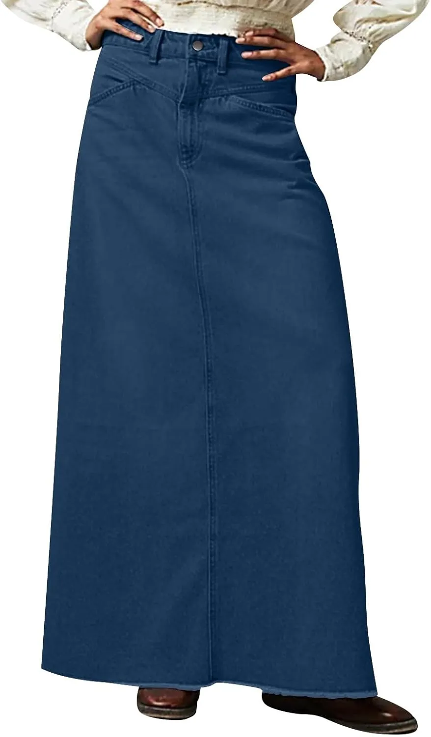 Women's Summer Skirts 2025 Casual Loose Trendy Elastic Waist Solid Color Sun Beach Long Maxi Denim Skirt, S-XL