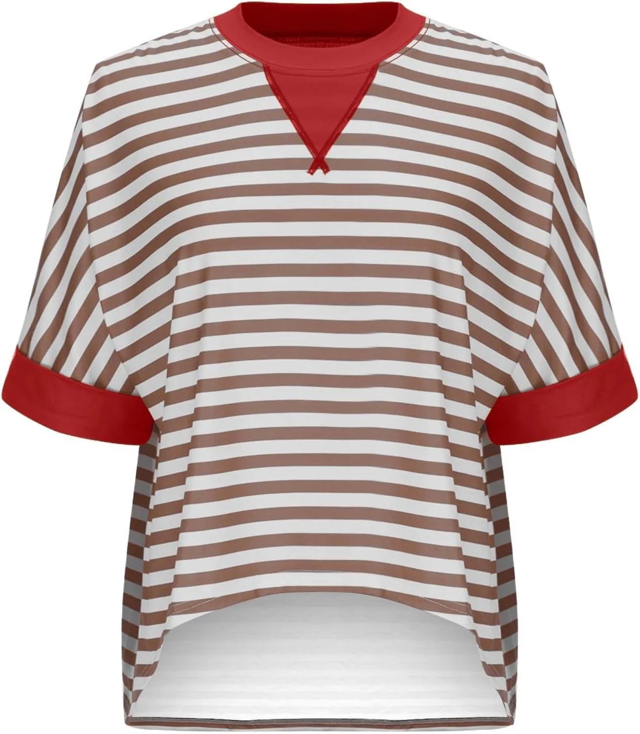 Womens Summer Tops Dressy Casual Striped Short Sleeve Pullover Crewneck Color Block Loose Fit Daily T Shirts
