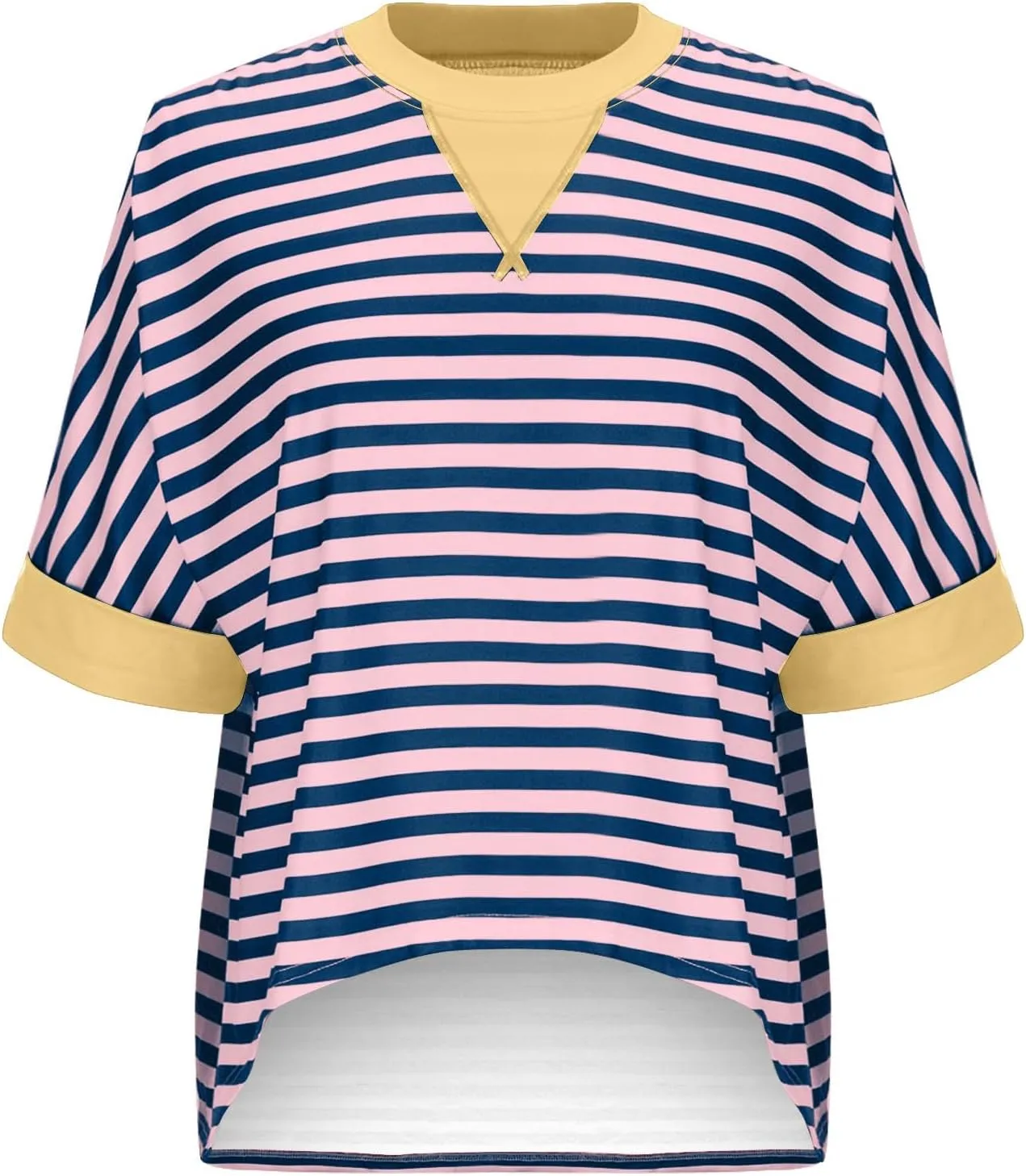 Womens Summer Tops Dressy Casual Striped Short Sleeve Pullover Crewneck Color Block Loose Fit Daily T Shirts