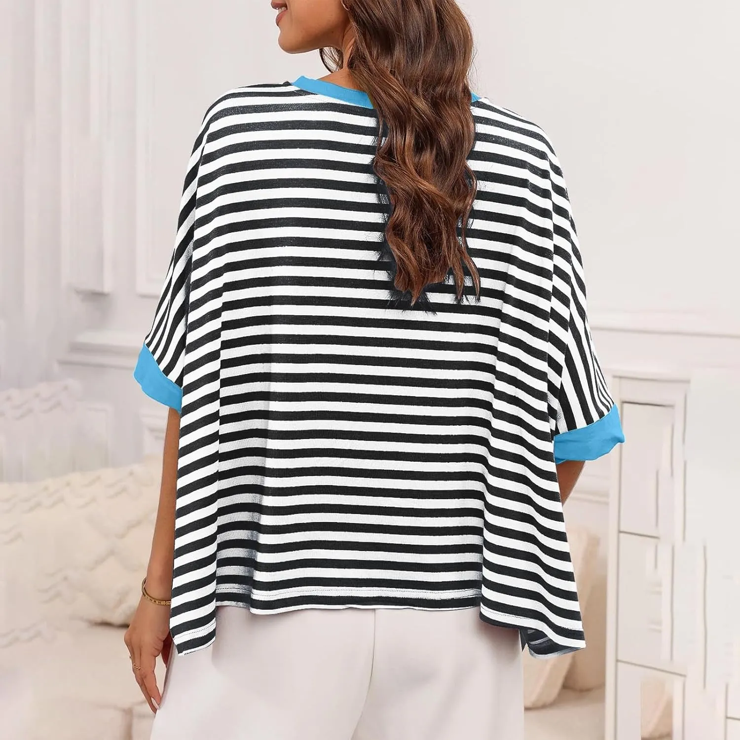 Womens Summer Tops Dressy Casual Striped Short Sleeve Pullover Crewneck Color Block Loose Fit Daily T Shirts