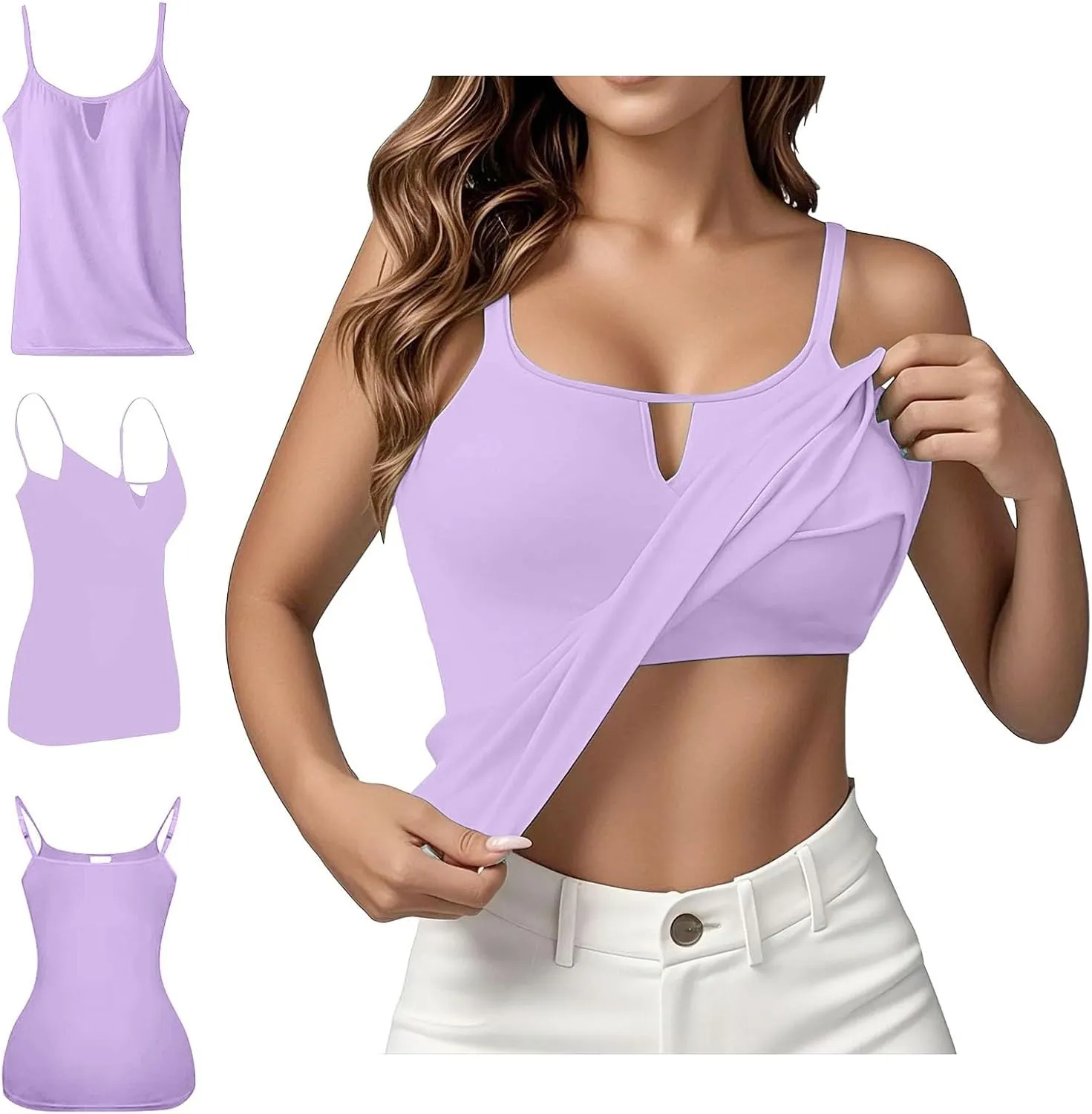 Womens Tank Tops with Built in Bras Spaghetti Strap Cami Tops Workout Shelf Bra Tank Top Basic Undershirts