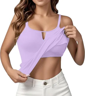 Womens Tank Tops with Built in Bras Spaghetti Strap Cami Tops Workout Shelf Bra Tank Top Basic Undershirts