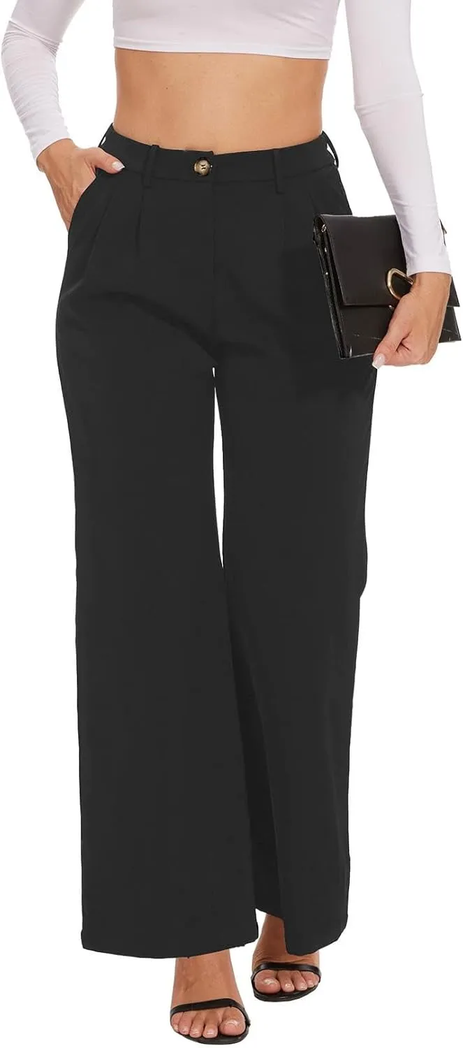 Women's Wide Leg Dress Pants High Waisted Business Casual Work Trousers with Pockets