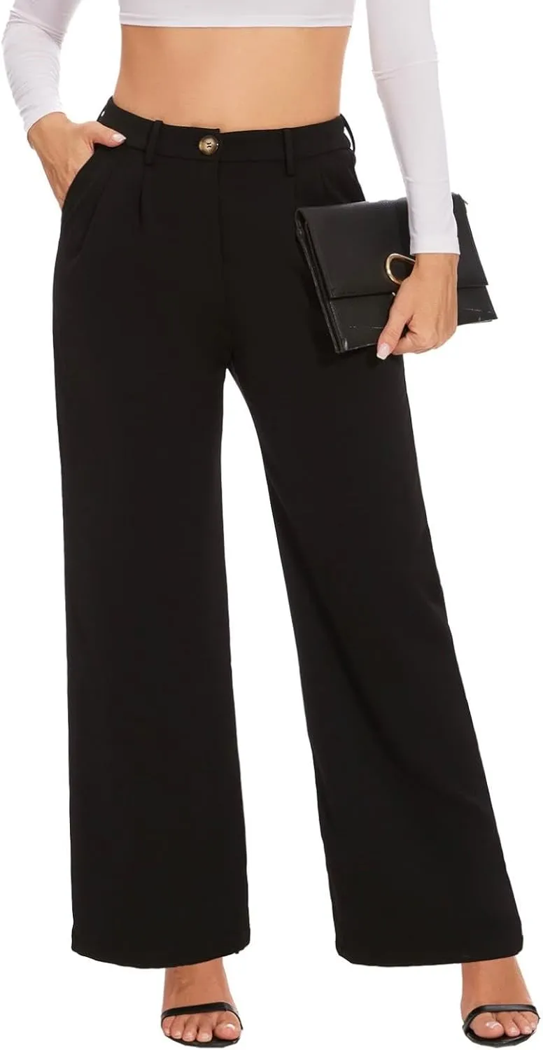 Women's Wide Leg Dress Pants High Waisted Business Casual Work Trousers with Pockets