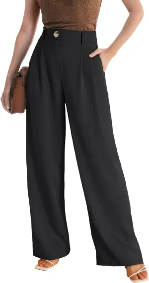 Women's Wide Leg Dress Pants High Waisted Business Casual Work Trousers with Pockets