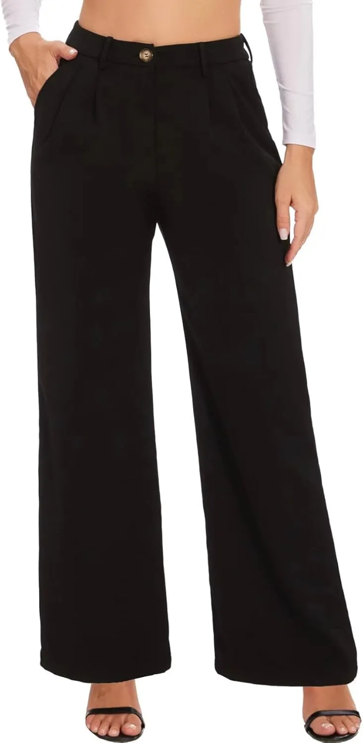 Women's Wide Leg Dress Pants High Waisted Business Casual Work Trousers with Pockets