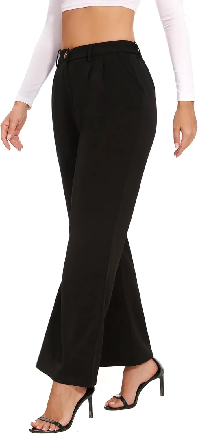 Women's Wide Leg Dress Pants High Waisted Business Casual Work Trousers with Pockets
