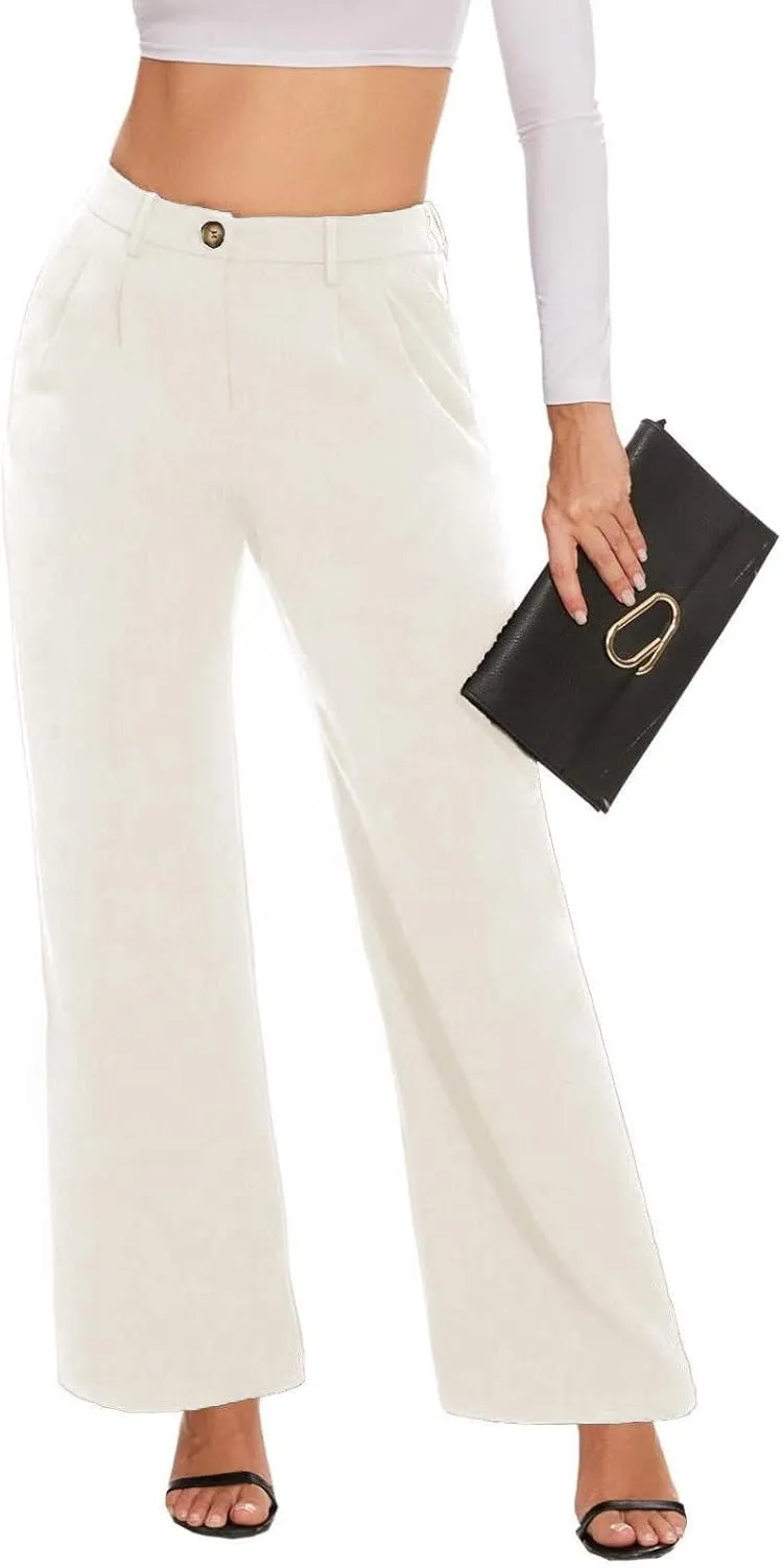Women's Wide Leg Dress Pants High Waisted Business Casual Work Trousers with Pockets