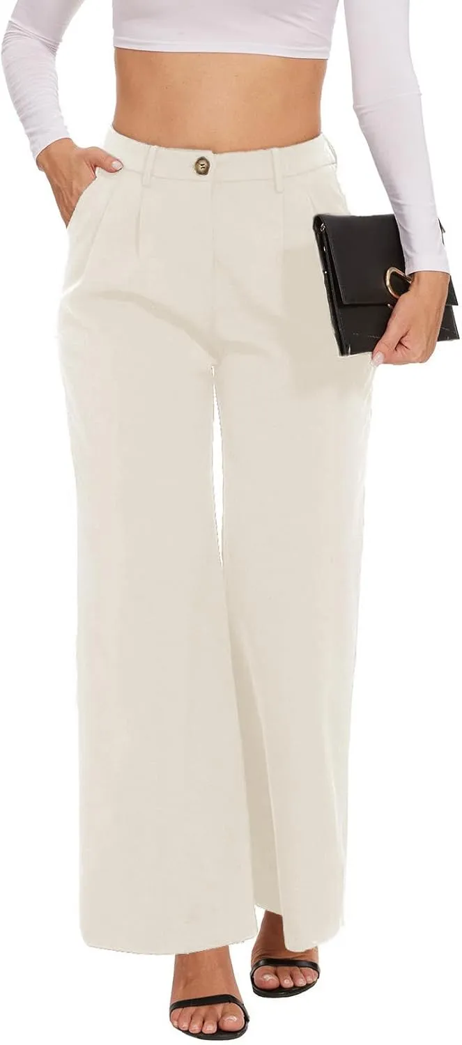 Women's Wide Leg Dress Pants High Waisted Business Casual Work Trousers with Pockets