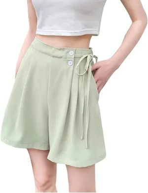 Womens Workout Shorts Dressy Casual High Waisted Wide Leg Loose Short Pants Side Drawstring Beach Shorts with Pockets