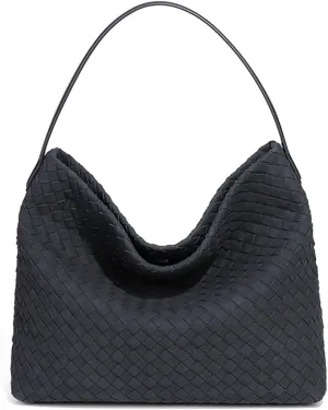 Women's Woven Shoulder Bag Handbags PU Leather Tote Bag Top-handle Shoulder Bag Soft Vegan Underarm Bag Woven Purse Clutch