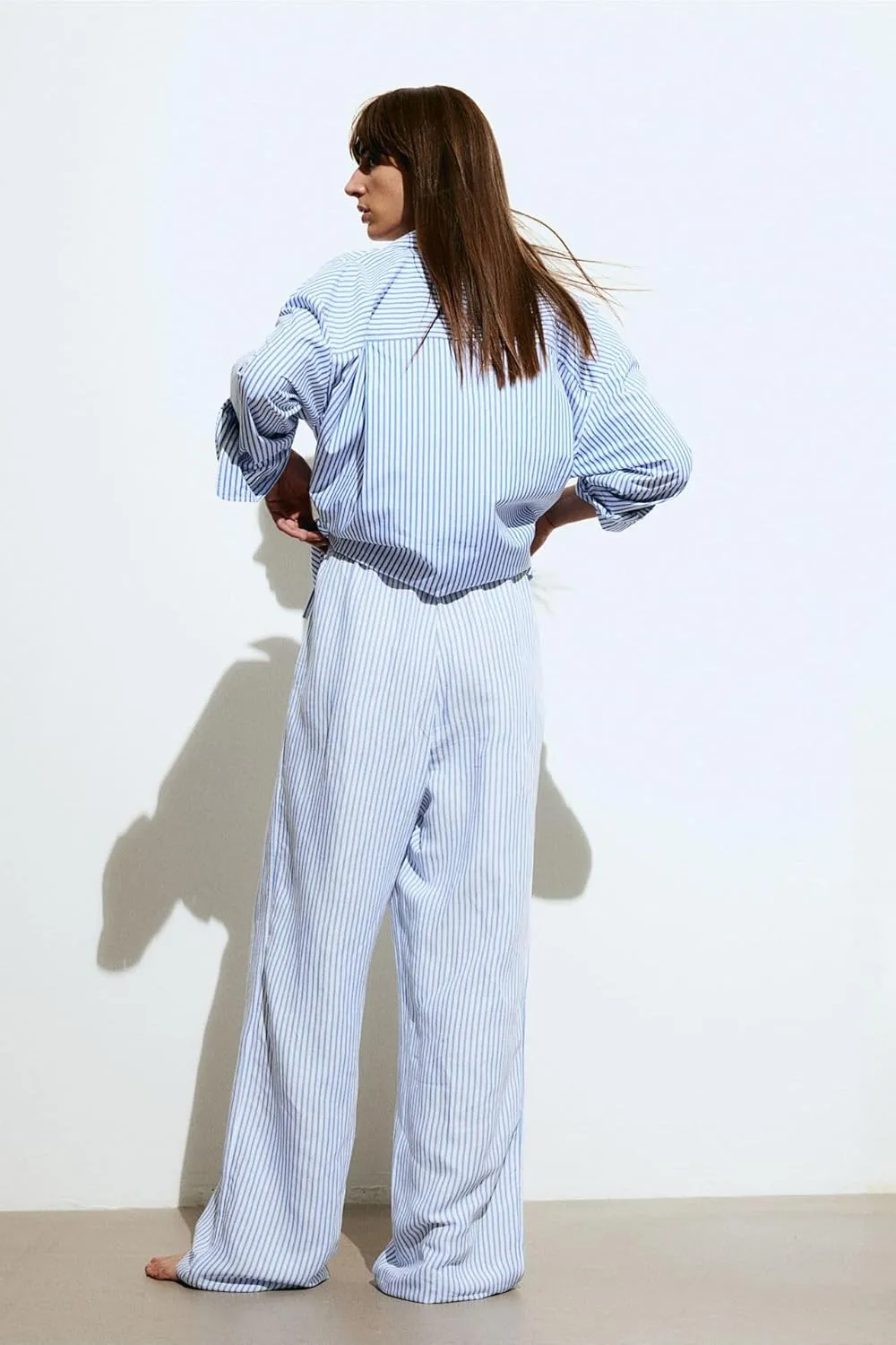 Women's Y2K Coquette Pants Blue Striped Wide-Leg Trousers Summer Causal High Waist Slacks Harajuku Aesthetic Clothing