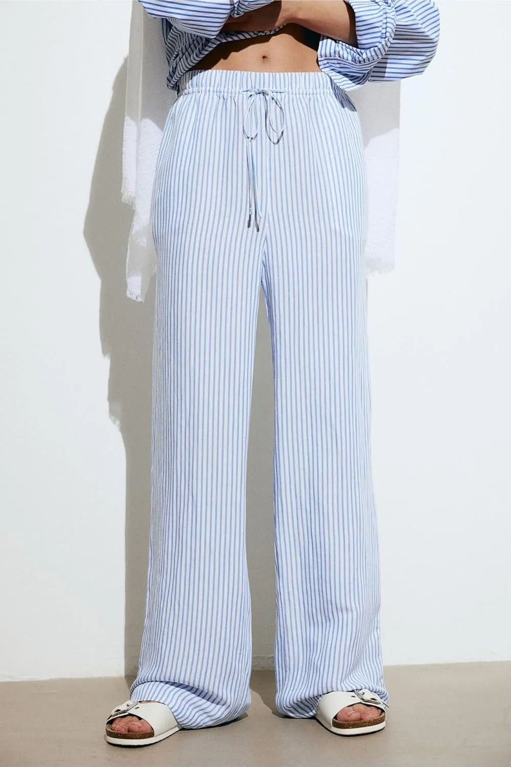 Women's Y2K Coquette Pants Blue Striped Wide-Leg Trousers Summer Causal High Waist Slacks Harajuku Aesthetic Clothing