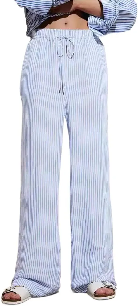 Women's Y2K Coquette Pants Blue Striped Wide-Leg Trousers Summer Causal High Waist Slacks Harajuku Aesthetic Clothing
