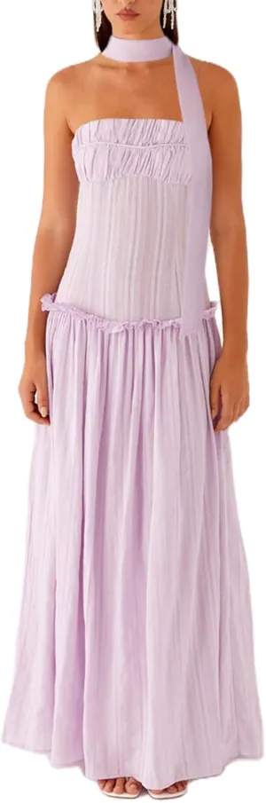Womens Y2k Striped Tube Strapless Ruffle Scarf Maxi Dress Sexy Smocked Backless Beach Formal Long Flowy Dresses