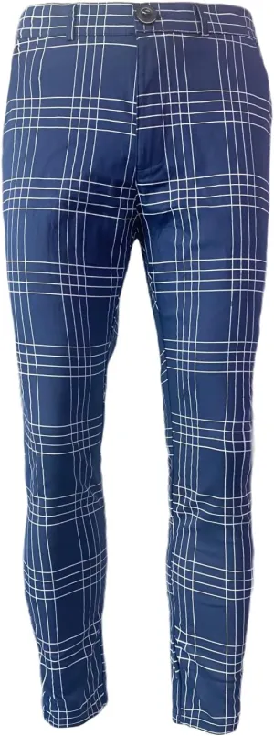 YIBIMOTTO Mens Slim Fit Dress Pants Stretch Plaid Slacks Skinny Checkered Chino Pants Blue Casual Business Suit Pant for Men,Blue,M