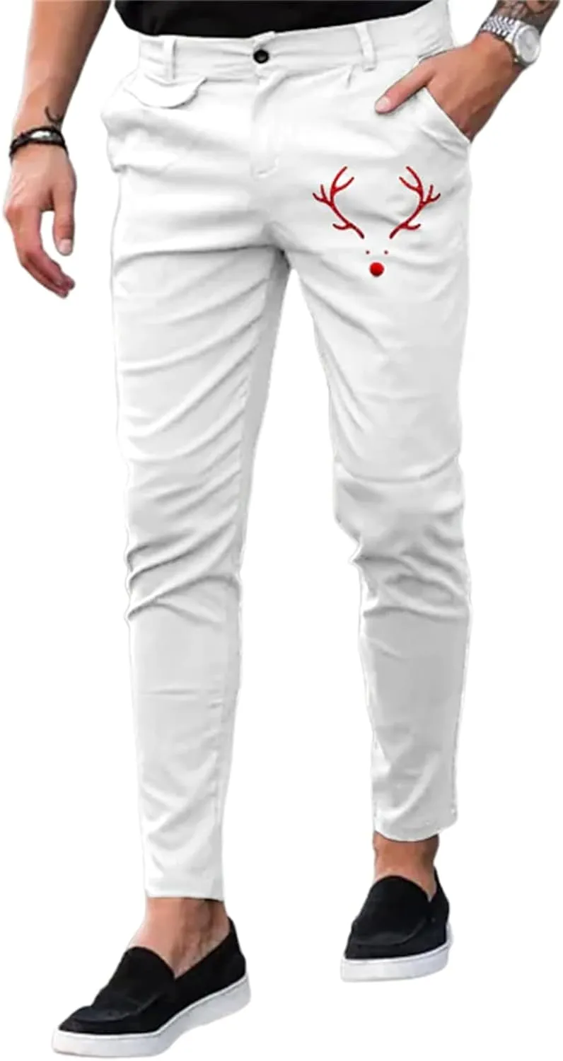 YIBIMOTTO Men's Slim Fit Pants Straight Dress Pants Business Suit Plaid Slacks Pants Skinny Twill Checkered Casual Chino Long Trousers with Pockets,White,XXL