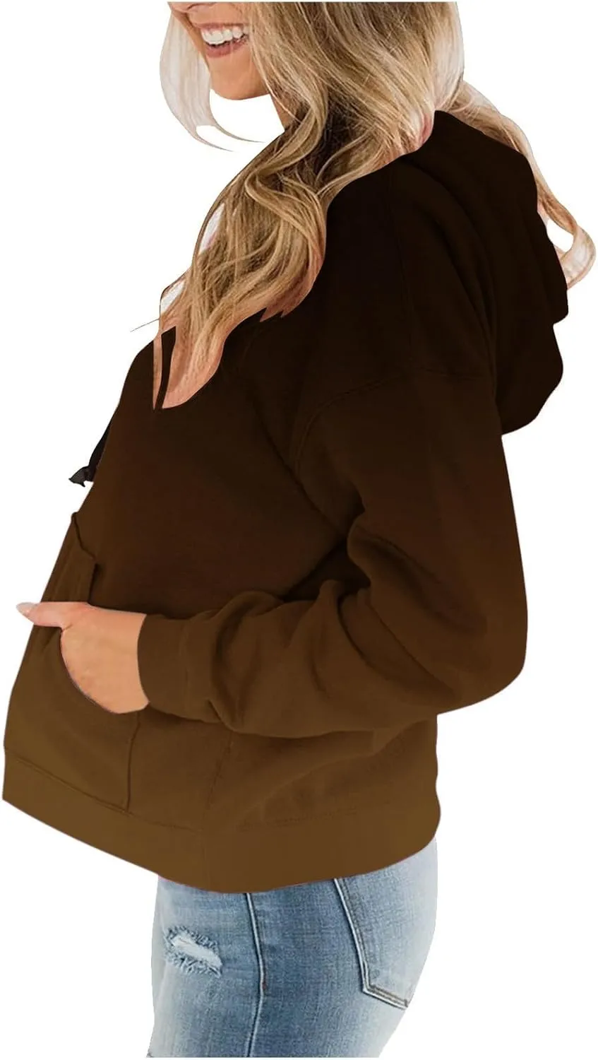 YRAETENM Hoodies for Women Fashion Crew Neck Long Sleeve Fleece Sweatshirts Oversized Lightweight Pullover Tops with Pocket