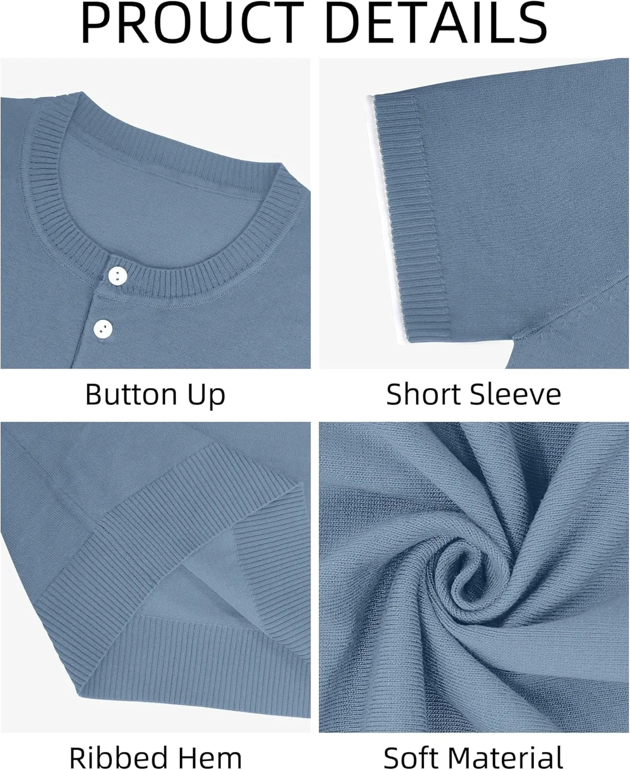 YTD Men's Short Sleeve Henley T-Shirts Casual Knit Shirt Summer Fashion Lightweight Henley Button Tee