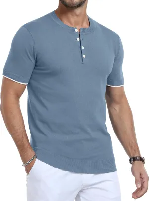 YTD Men's Short Sleeve Henley T-Shirts Casual Knit Shirt Summer Fashion Lightweight Henley Button Tee