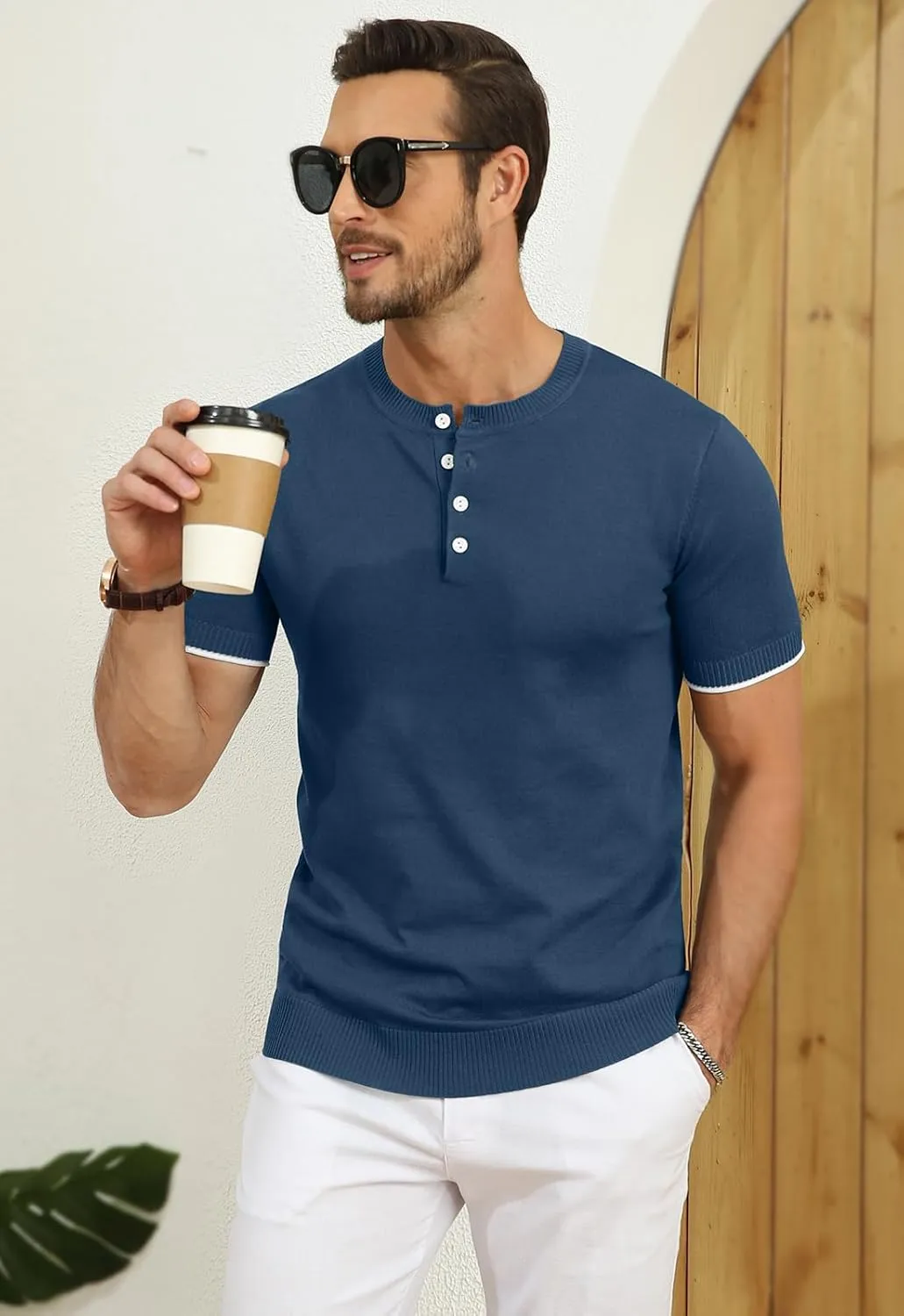 YTD Men's Short Sleeve Henley T-Shirts Casual Knit Shirt Summer Fashion Lightweight Henley Button Tee