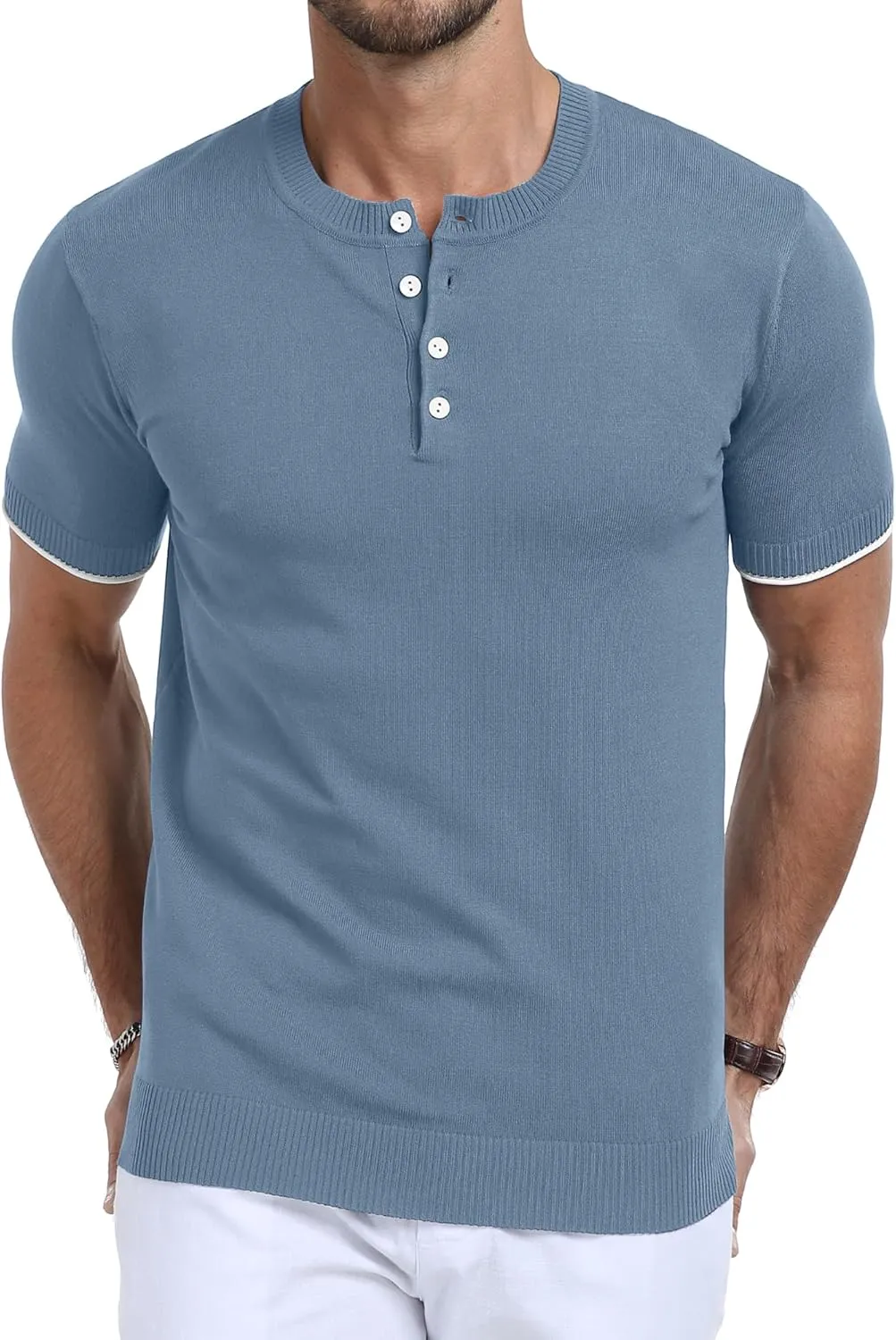 YTD Men's Short Sleeve Henley T-Shirts Casual Knit Shirt Summer Fashion Lightweight Henley Button Tee