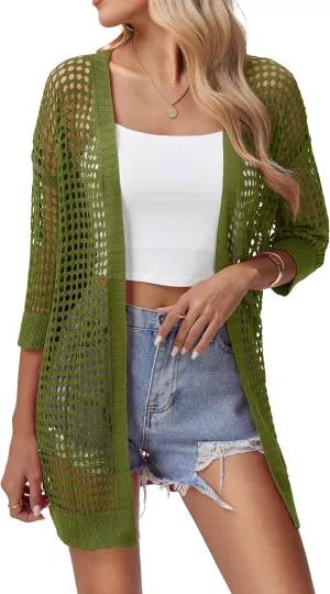 Zeagoo Women's 2025 Summer Crochet Lightweight Cardigan Short Sleeve Boho Kimono Oversized Open Front Sweater Tops