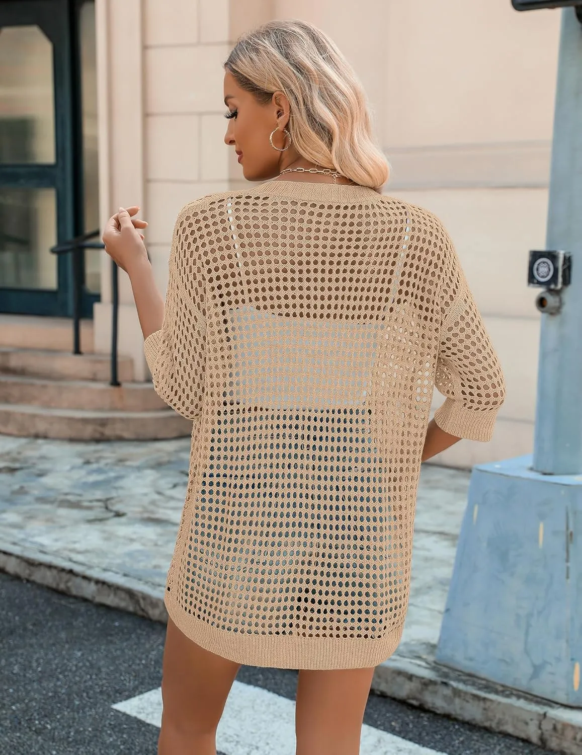 Zeagoo Women's 2025 Summer Crochet Lightweight Cardigan Short Sleeve Boho Kimono Oversized Open Front Sweater Tops