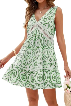 ZENTHACE Womens Summer Cover Up Floral Lace Boho Beach Dresses V Neck Sleeveless Sundresses Swimsuit Coverup Tank Dress