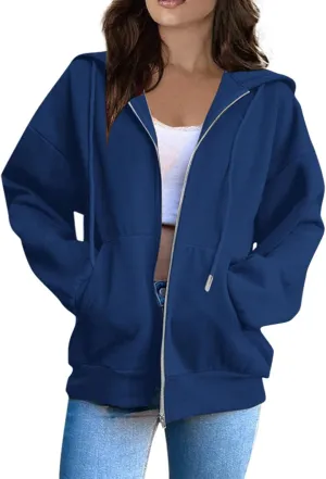 Zip Up Hoodie Women Long Sleeve Oversized Sweatshirts Y2K Jacket With Pockets 2024 Fall Outfits