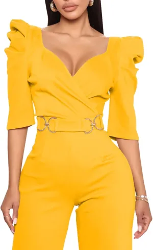 ZonJie Sexy Jumpsuits for Women Summer Plus Size Short Sleeve Party Rompers Dressy Club Wide Leg Long Pants