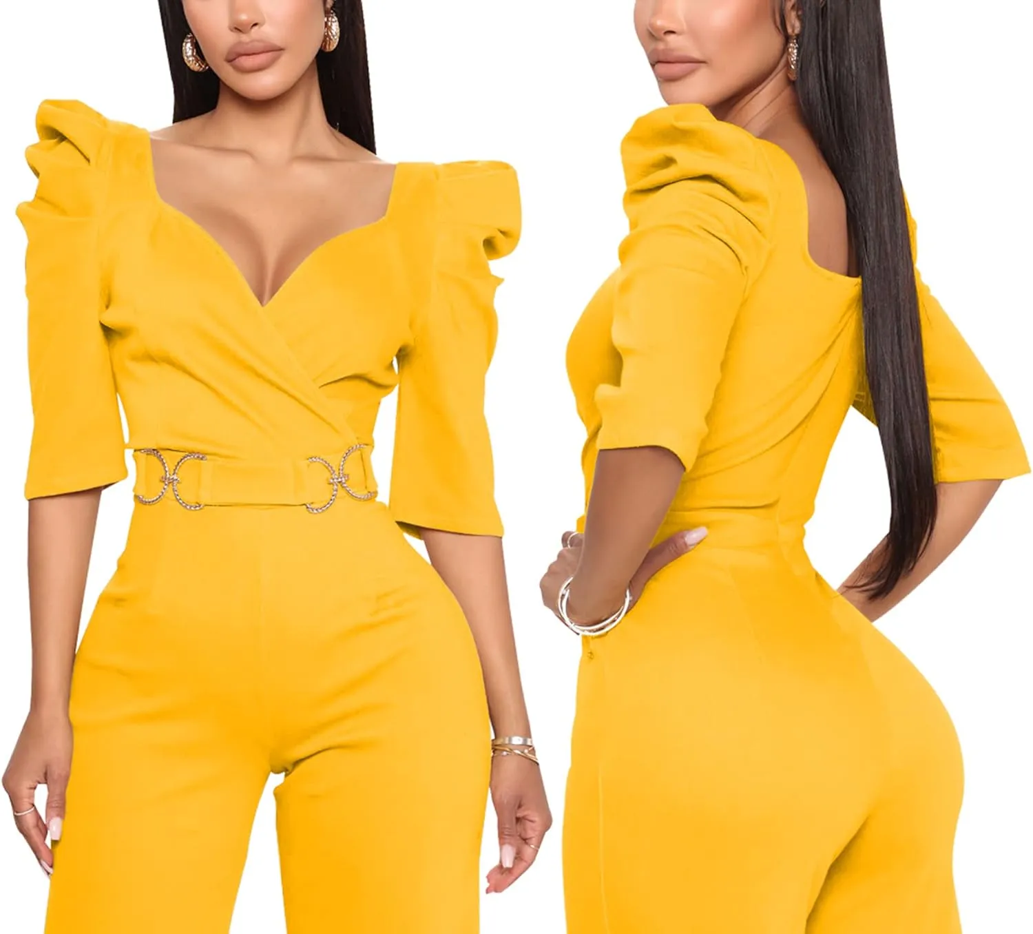 ZonJie Sexy Jumpsuits for Women Summer Plus Size Short Sleeve Party Rompers Dressy Club Wide Leg Long Pants