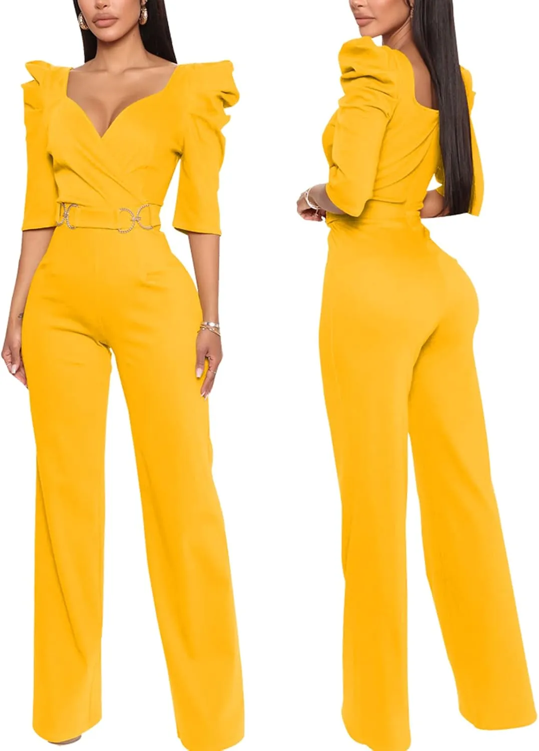 ZonJie Sexy Jumpsuits for Women Summer Plus Size Short Sleeve Party Rompers Dressy Club Wide Leg Long Pants